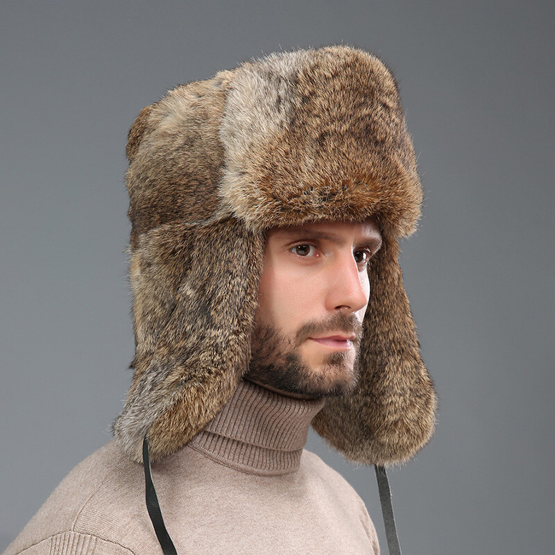 Men Winter Faux Rabbit Fur Trapper Hat Warm Ear Flap Ski Ushanka Cap