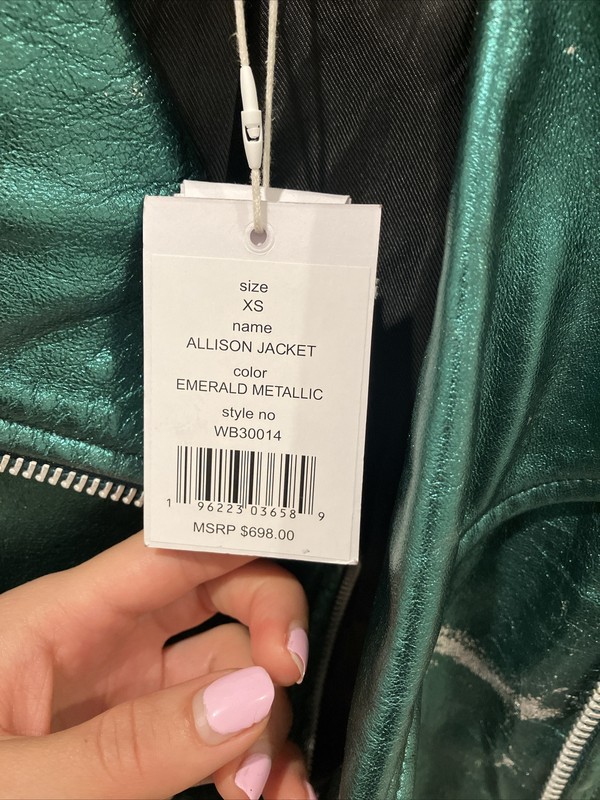 NWT WALTER BAKER Allison Emerald Metallic Green Leather Jacket XS Orig $698 WOW! gallery