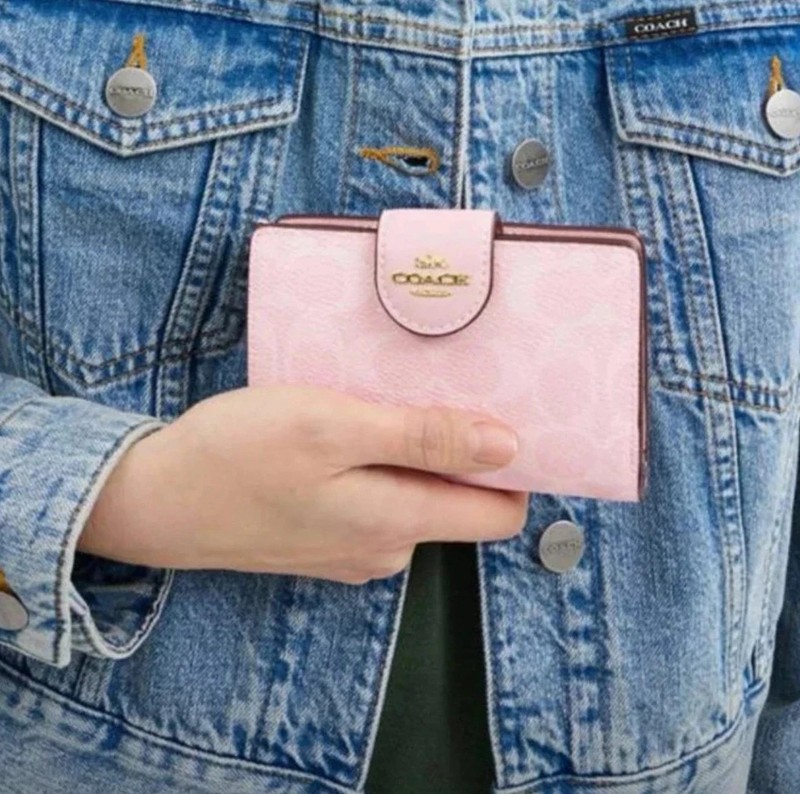 New Coach Medium Corner Zip Wallet In Signature Canvas Pink CW786 With Box gallery
