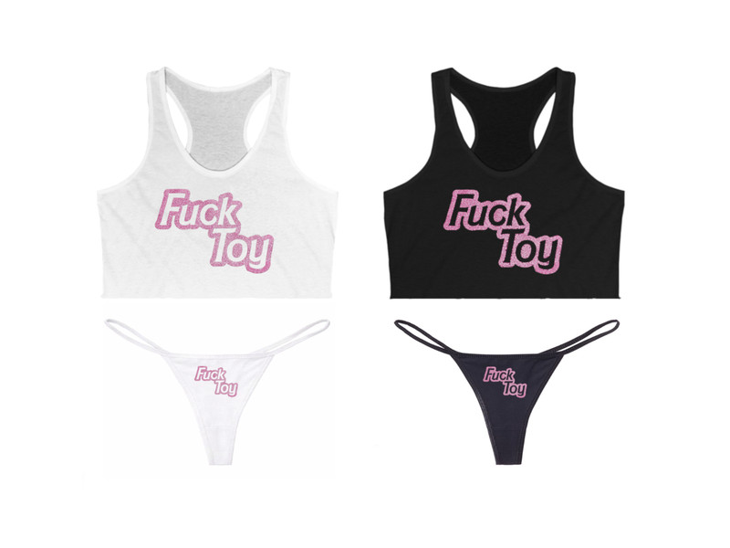 Fk Toy Lingerie Glitter Bimbo Slut Crop Top G-String Panties Sexy Fetishwear