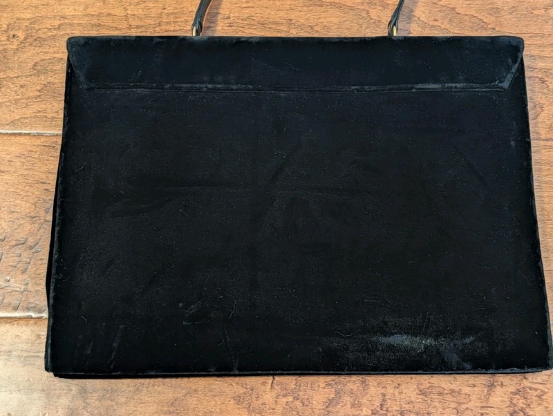 Vintage GRETA Black Velvet Tote Handbag Purse 15" Wide Flat Mid Century Elegant gallery