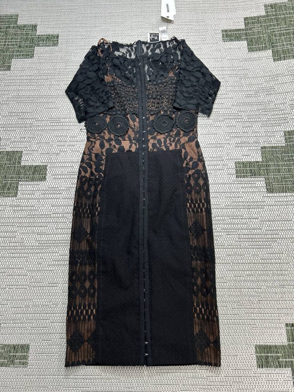 Beguile By Byron Lars Dress Womens 2 Black Brown Lace Cotton Blend Blouson