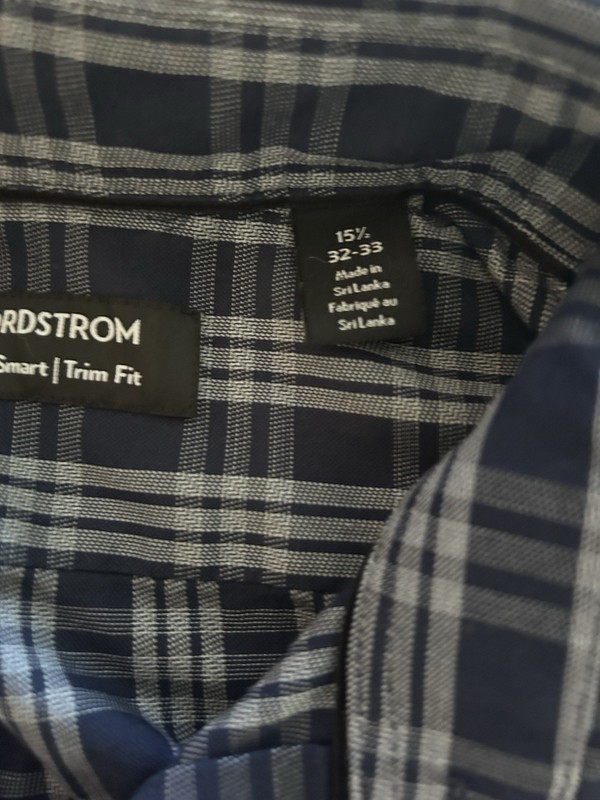 Nordstrom Tech-Smart Trim Fit Blue/Gray Plaid Long Sleeve Dress Shirt 15.5 32-33 gallery