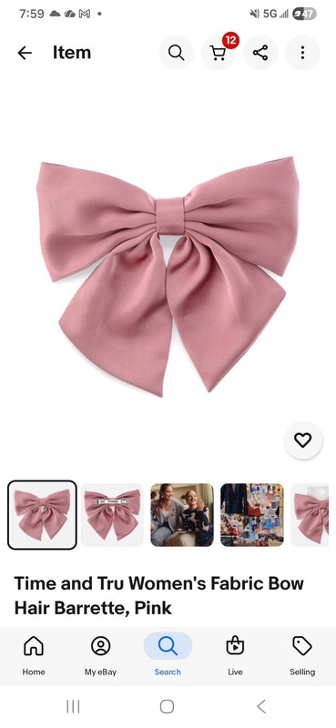 Time and Tru Women’s Fabric Bow Hair Barrette, Pink