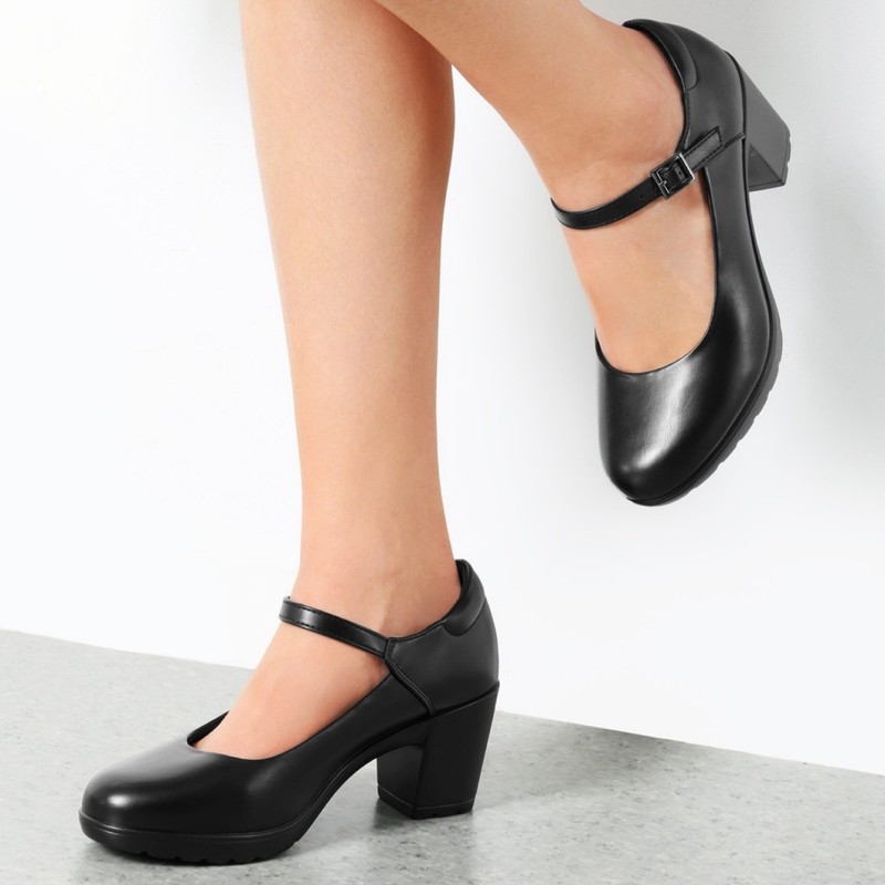 Women Mary Jane Round Toe Pumps Chunky All Day Comfort Work Pumps Dress Shoes