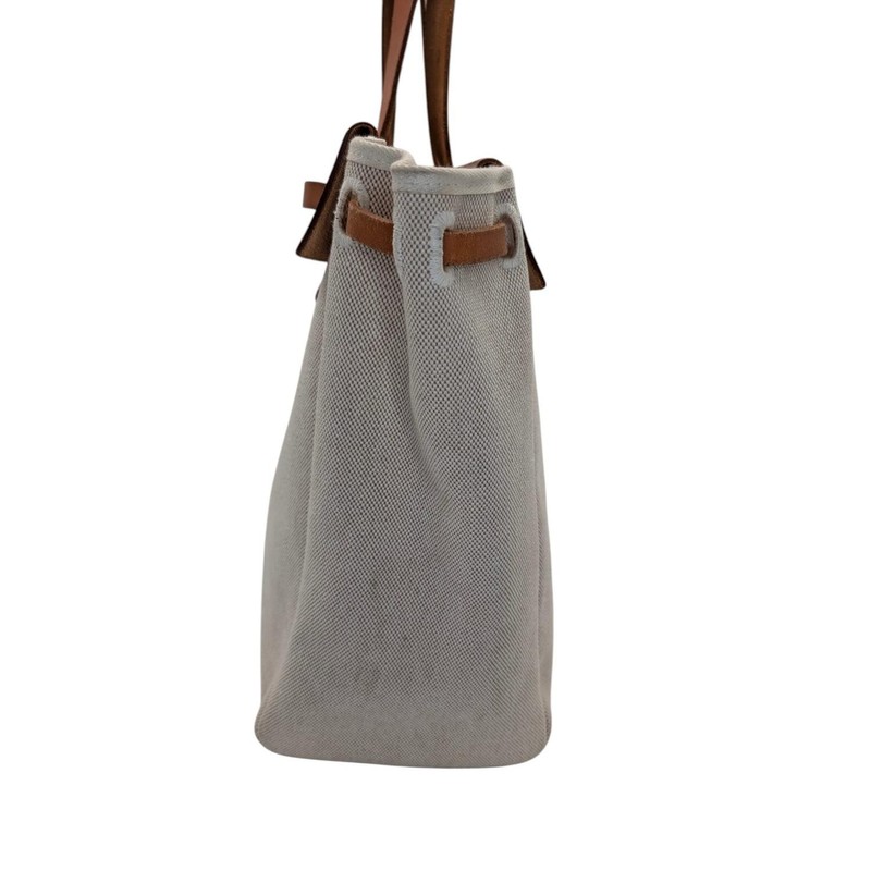 Hermes Vintage Natural Toile and Vache Calfskin Leather Herbag Cabas gallery