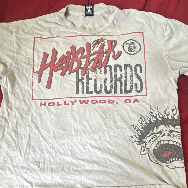 Hellstar Records Hollywood CA Graphic Logo Crew Neck T-Shirt Men’s L Beige