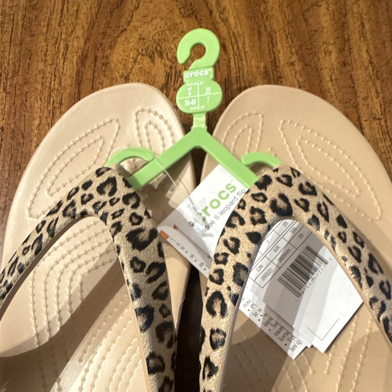 New! Crocs Women's Kadee II Size 9 Flip Flops Leopard Animal Print Tan Black gallery