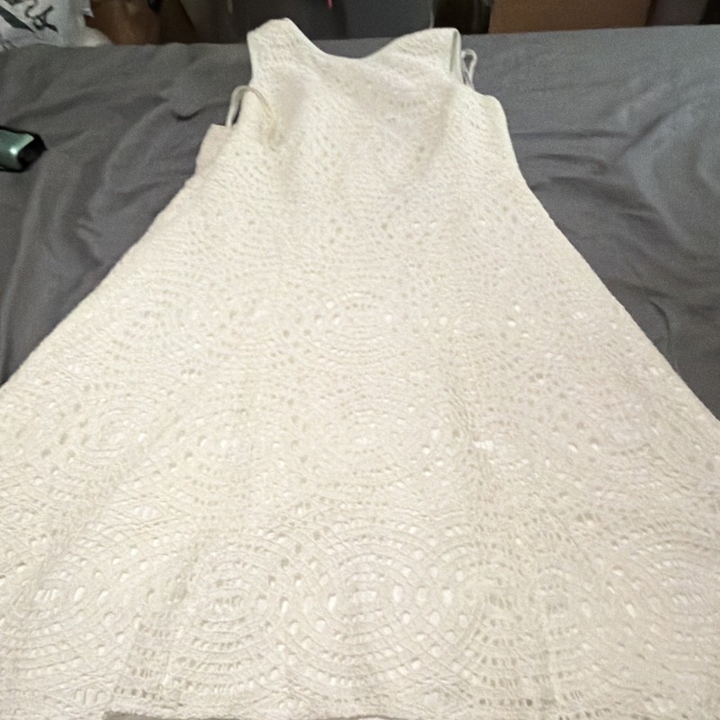Maggy London White Lace V-Neck A-Line Knee Dress Sleeveless Zip 8P Petite
