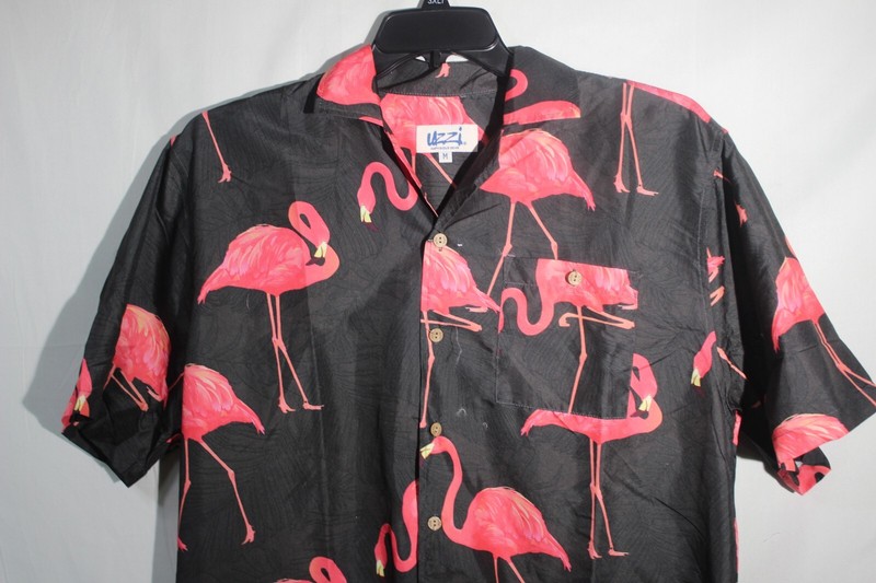 UZZI Flamingos Hawaiian Black Shirt Sizes S,M,L,XL,XXL (B279)