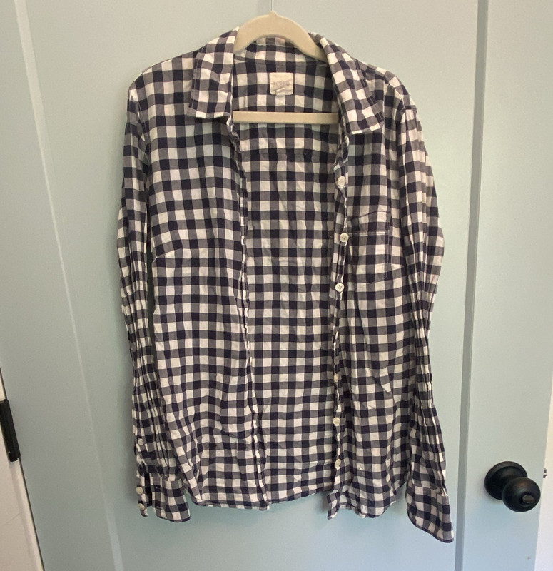J.CREW Women’s Blue/White Check Button-Up Shirt Long Sleeve Cotton Woven XS