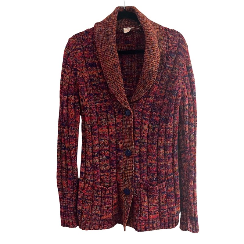 VTG 1970’s 100% Virgin Acrylic Fibre Cardigan Sweater Red/Orange/Blue-M