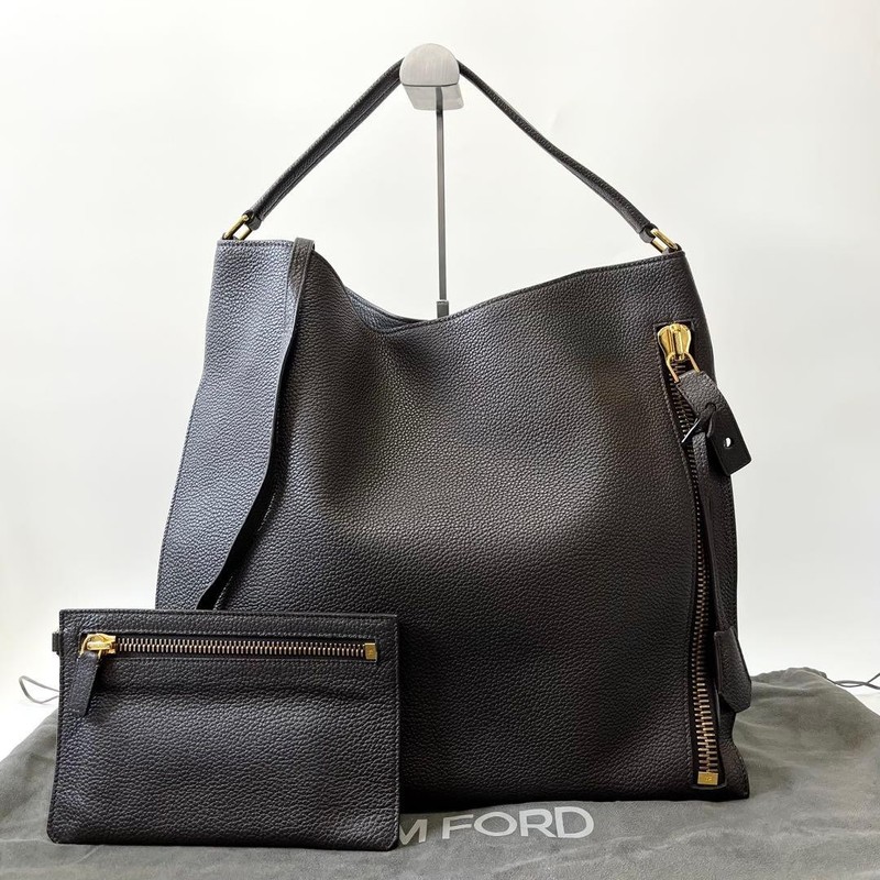 TOM FORD ALIX HOBO Shoulder Bag, Brown Leather, Pre-owned