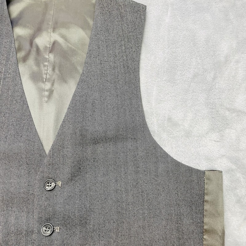 Mens Classic Formal Waistcoat Vest Size M Gray Herringbone Wool Button Up