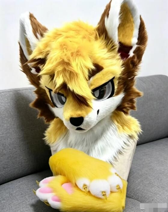 Fursuit Long haired Dog Fox Mascot Party Halloween Fur Cosplay(head+claws)