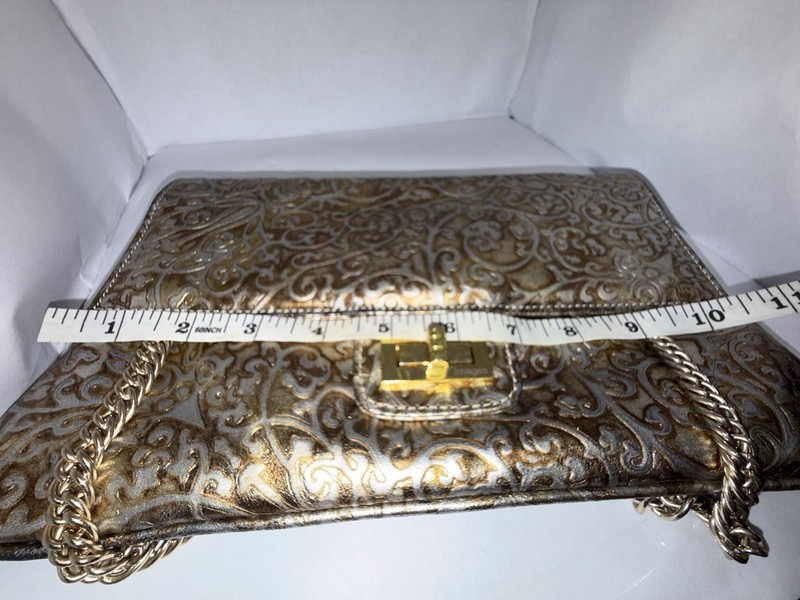 Images 1981 Embossed Metallic Turn-Lock Clutch Bag