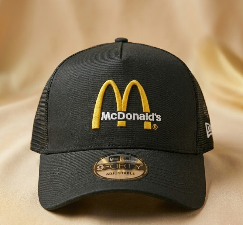 Trucker Hat McDonald’s Logo Embroidered Black Mesh Snapback Cap