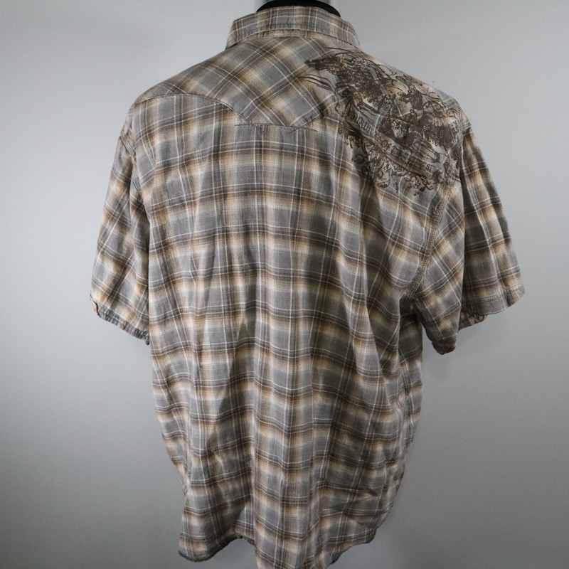 Route Sixty Six Shirt Mens XL Western Cowboy Rodeo Pearl Snap Plaid Short Sleeve gallery