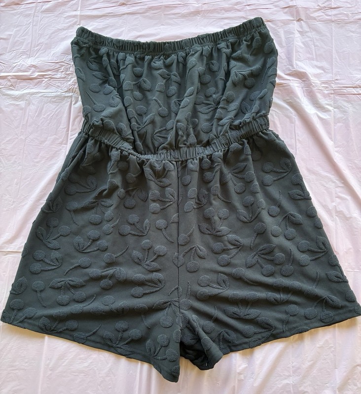 Style & Co Women’s Cherry Textured Strapless Romper Elastic Waist Black Sz XL