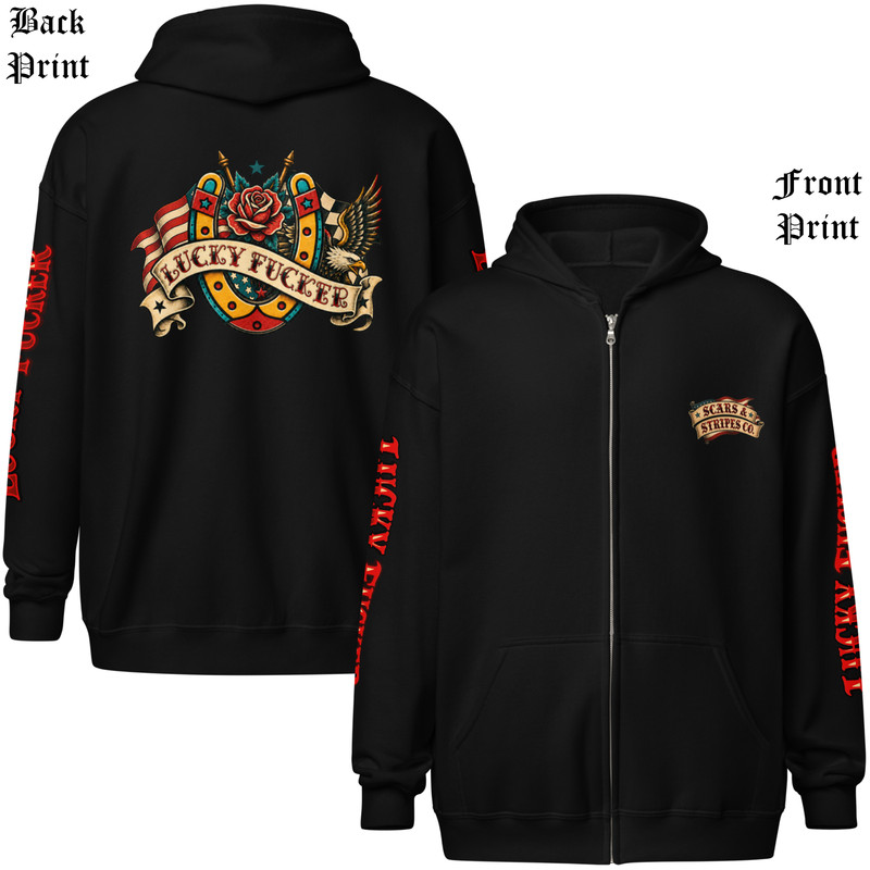 Lucky F*cker | Zipper Heavy Hoodie | Tattoo Flash-Inspired Streetwear