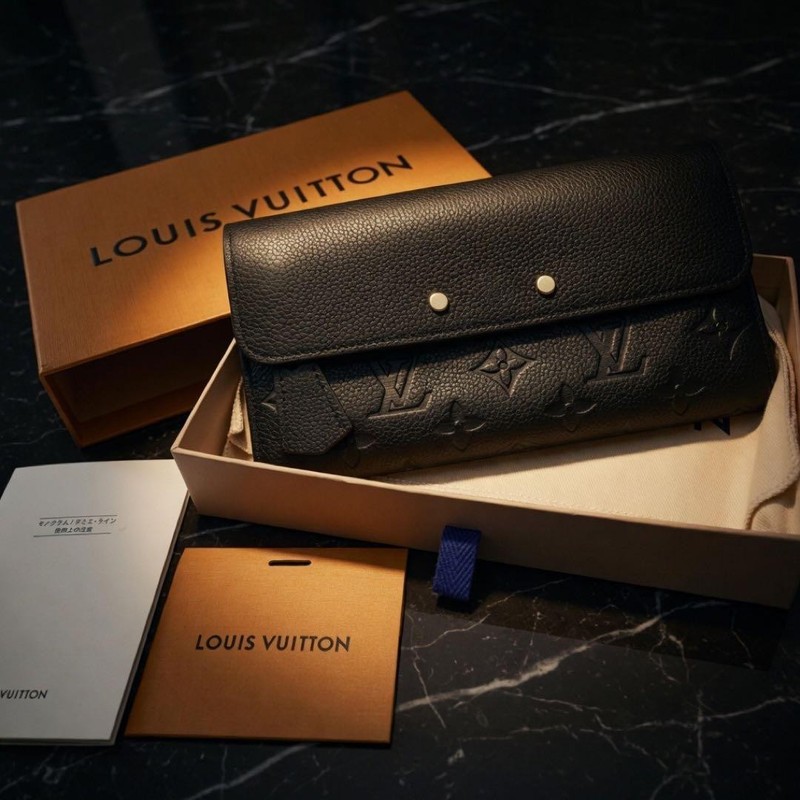 Auth Louis Vuitton Empreinte Pont-Neuf Long Wallet M61833 Black Near Mint w/ Box