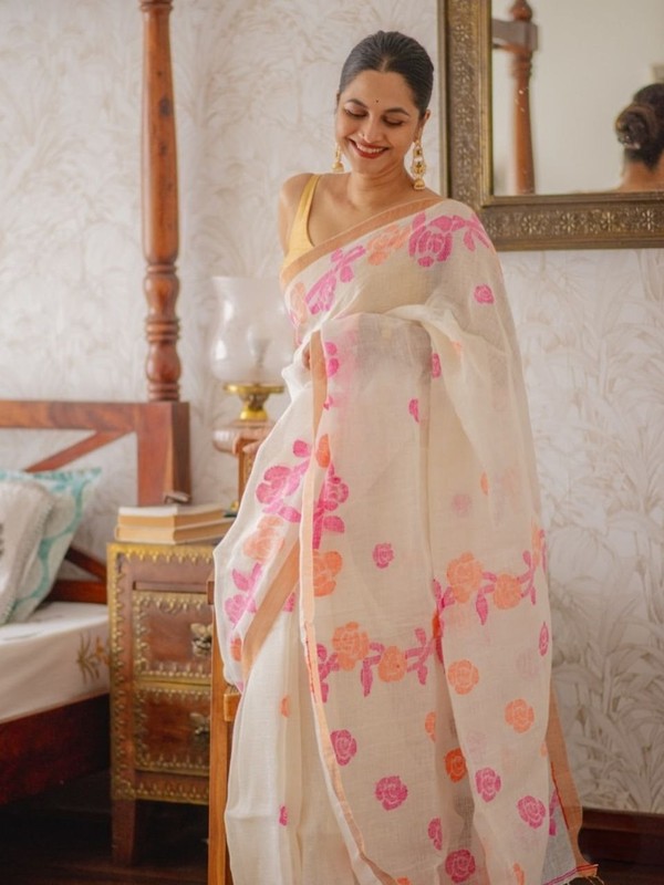 Soft Linen Saree Digital Print 6.30 Meter with Matching Digital Print Blouse gallery