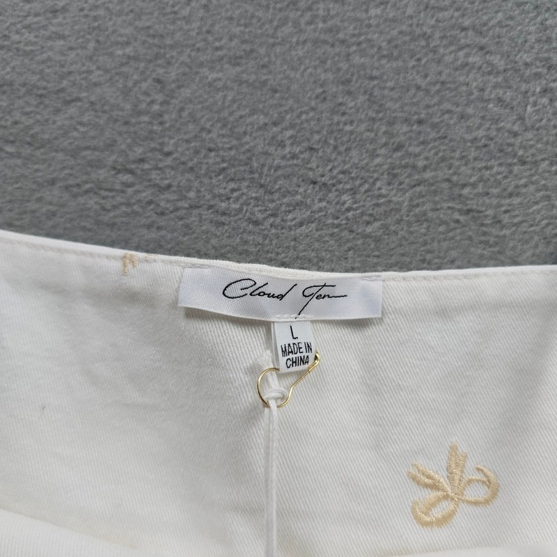Cloud Ten Womens White Gold Bow Embroidered Babydoll Camisole Top L NWT gallery