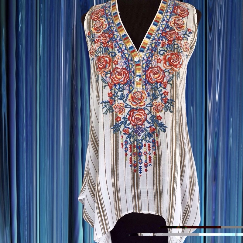 SAVANNA JANE(S)Sleeveless Top COLORFUL EMBROIDERY Front & Back NEW W/TAGS! 15.99