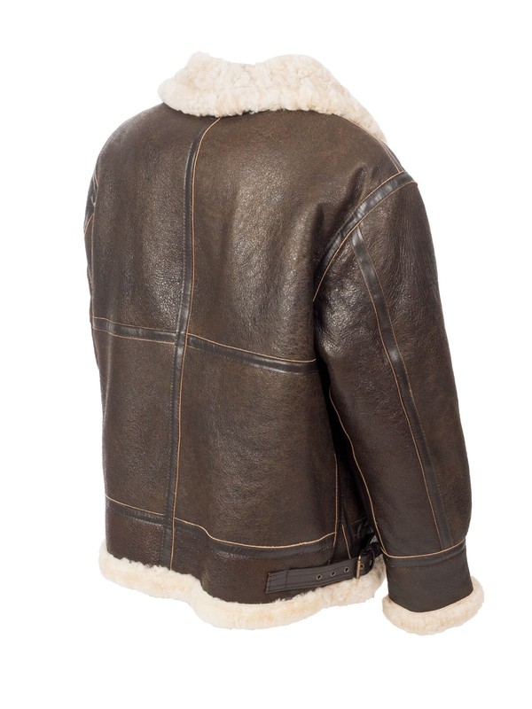 B3 Aviator Real Shearling Brown Sheepskin Leather Flight Bomber Jacket gallery