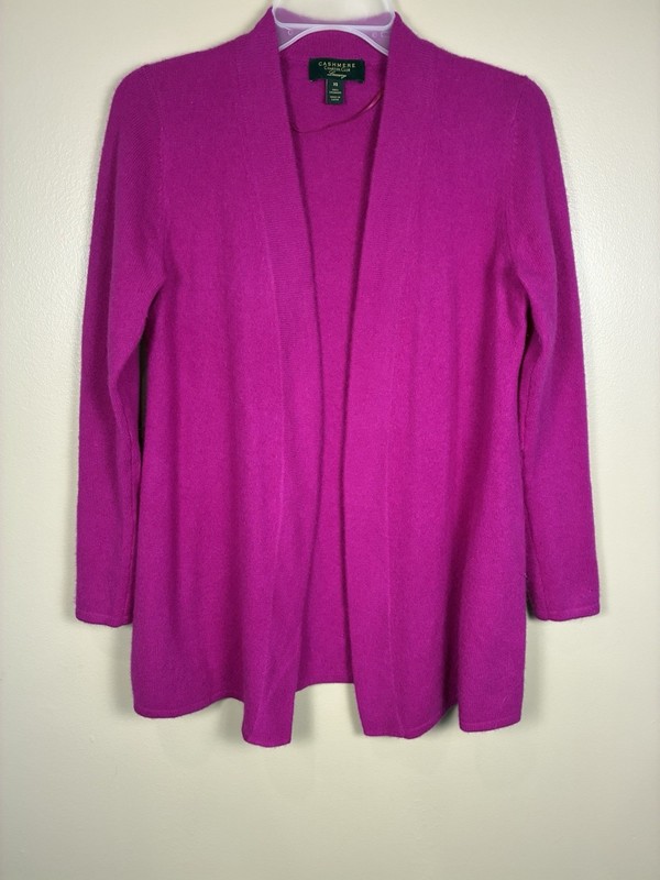 Charter Club Luxury 100% Cashmere Open Front Cardigan Size XS Purple Classic
