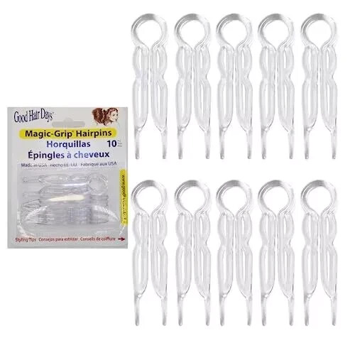 Good Hair Days Pins – Plastic, U-shaped 10 Count (Pack of 1), Crystal