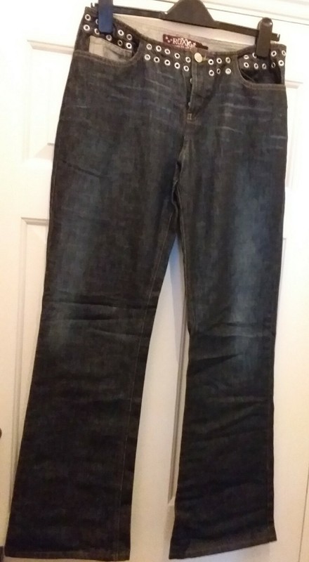 RARE QUIKSILVER ROXY LIFE BLUE BOOTCUT JEANS METAL HOOP DETAIL SIZE4 32W 32L