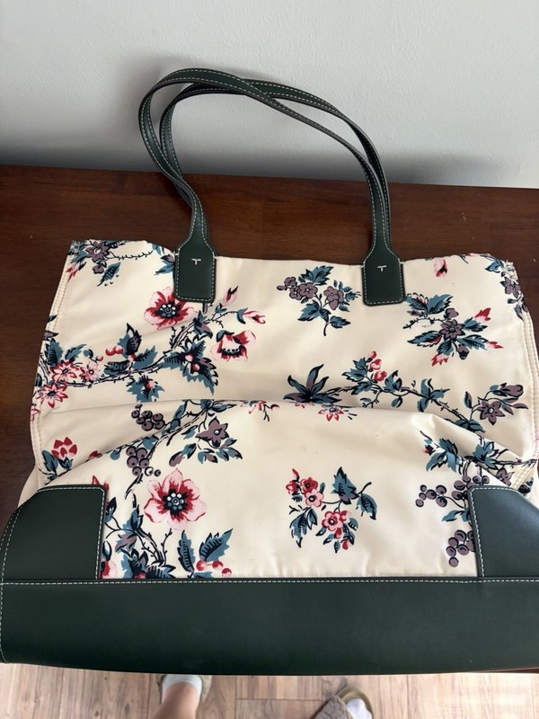 Tory Burch Ella Floral Printed Tote Bag Ivory Multicolor XL Pouch, Pockets gallery
