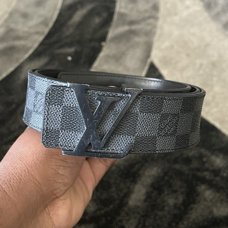 Louis Vuitton Damier Check LV Logo Buckle Men’s Dress Belt Size 95 40mm
