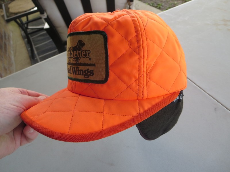 VTG Hunter Orange Red Wings Irish Setter Quilted Thinsulate Hat With Ear Flap gallery
