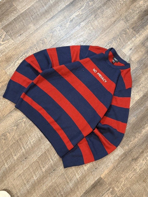 Forever 21 No Privacy Striped Knit Sweater Mens Large Red Navy Streetwear Grunge gallery