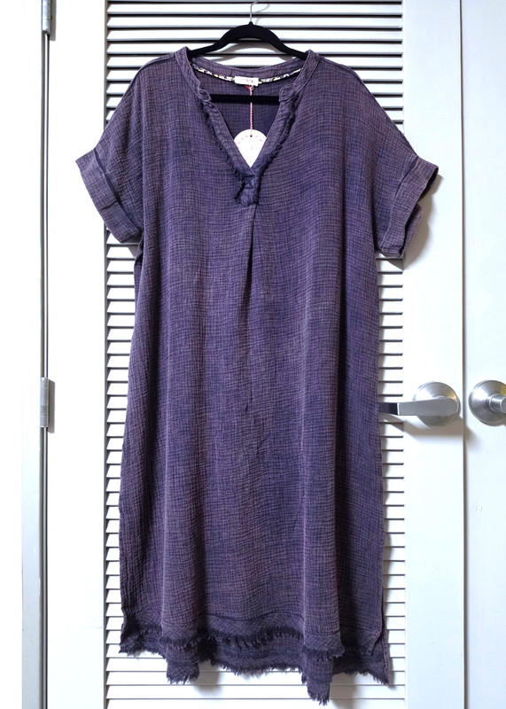 navy stone wash gauze fringe detail kimono midi long dress 2XL