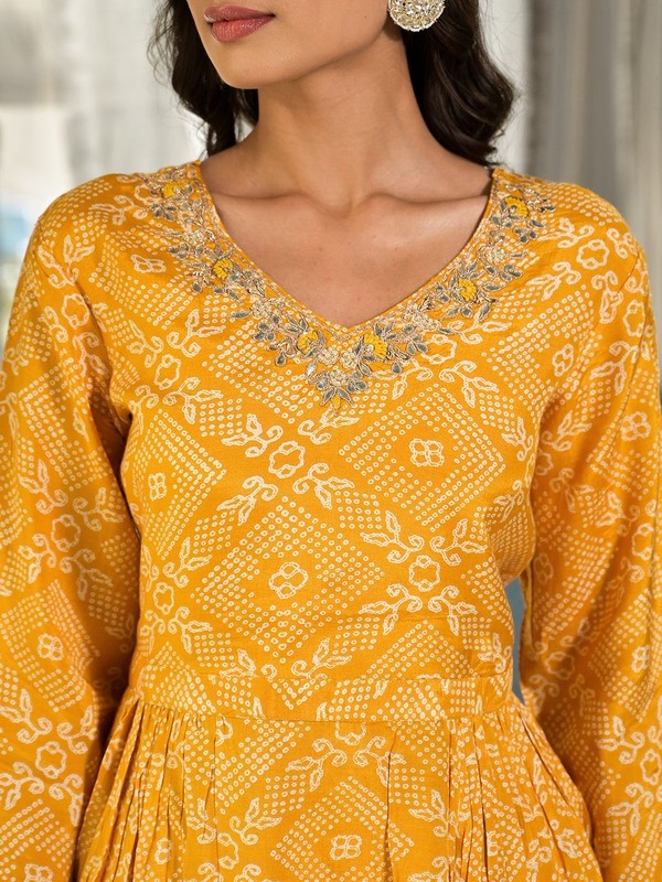Yellow Digital Print Gota Work Pure Muslin Co-Ord Set for Women, Wedding Wear gallery