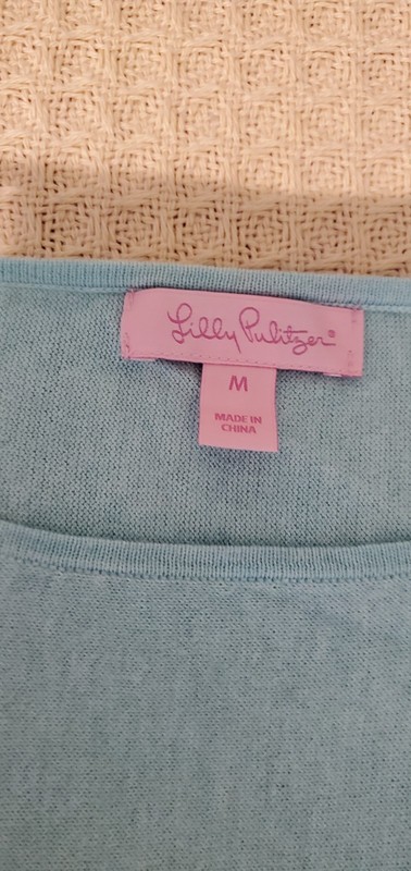 Lilly Pulitzer Elba Sweater Tunic Seasalt/Lagoon Blue SZ M 3/4 sleeve gallery