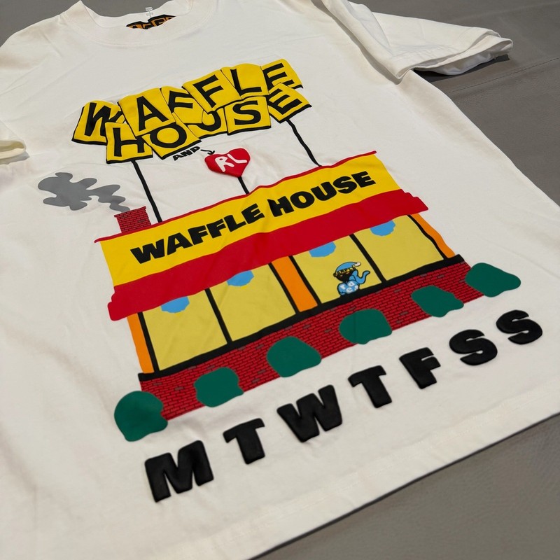 Waffle House RL Red Letter Streetwear T-Shirt White Men-M Cotton Y2K Skate-6419 gallery