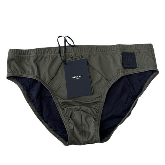BALMAIN**Khaki Green Logo Men’s Swim Briefs***Med. $289