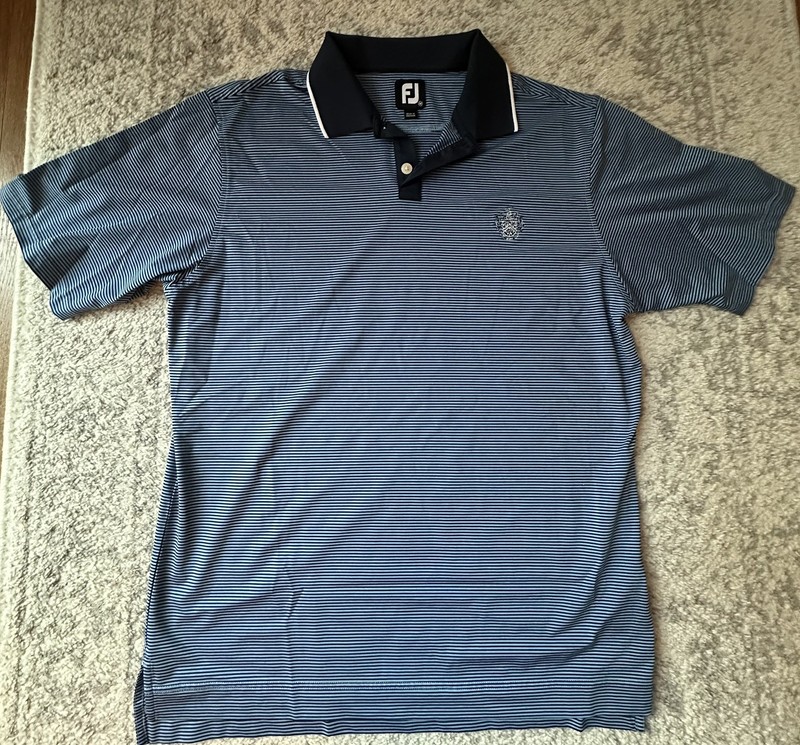 Footjoy FJ Polo Performance Golf Shirt Mens Trump National Blue Striped Medium