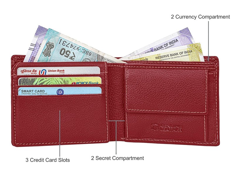 New Red Bi-Fold Leather Men's Wallet RFID Protection Gift Item gallery