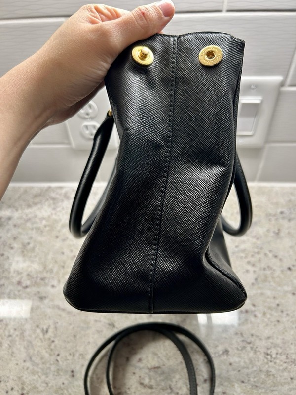 PRADA Black Galleria Saffiano Leather Top Handle Bag w/ Adjustable Strap, Gold gallery