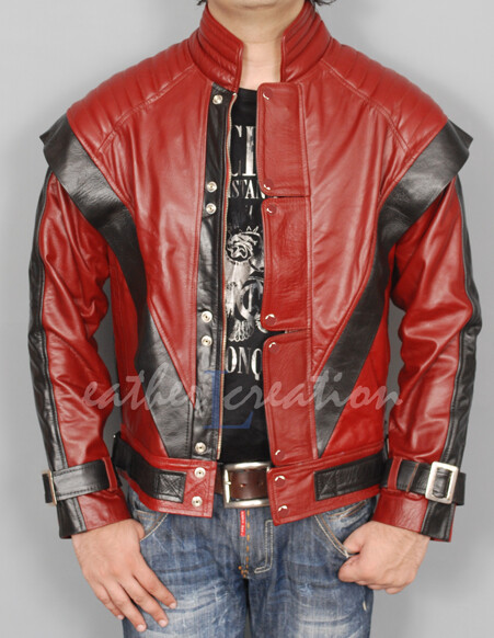 Michael Jackson Thriller MJ Red Real Leather Jacket Halloween Costume Cosplay gallery