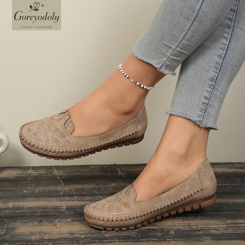 Women's Wide Fit Loafers Slip On Breathable Perforated Comfort Flat Shoes gallery