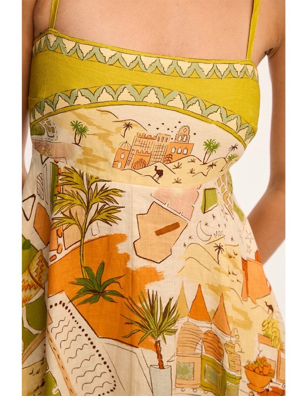 Alemais Linen Mustard Yellow Spaghetti Strap Floral Dress gallery