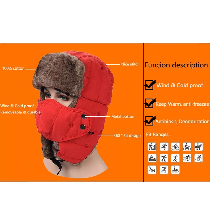 Winter Warm Hat Ear Flap Windproof Ski Face Mask Fur Fleece Cap for Cold Weather gallery