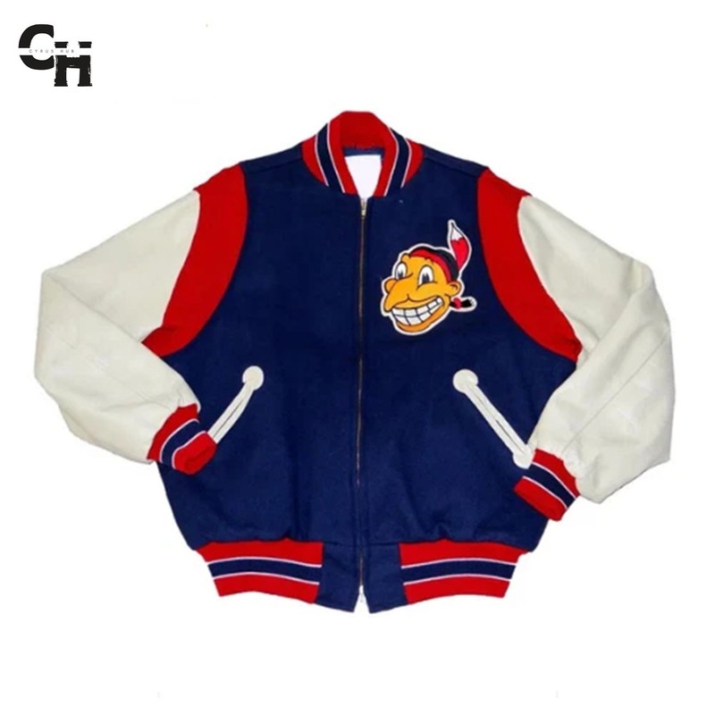 Letterman Men Cleveland Indians 1948 Varsity Wool Genuine Leather Sleeves Jacket