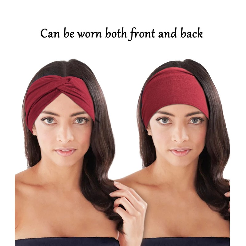 Jesries 10 PCS Women Headbands African Wide 1 Count (Pack of 10), Wine red gallery